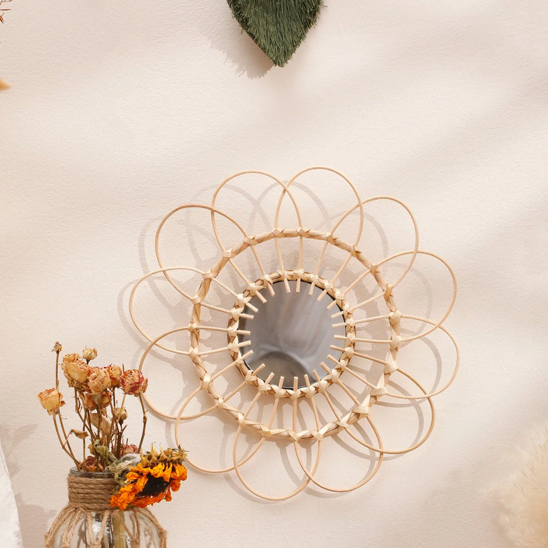 Decorative Mirror Hand Woven Wall Art Wall Mirror Handmade Mirror Wall Decor Room Decors Aesthetic for Bedroom Living Room Gift