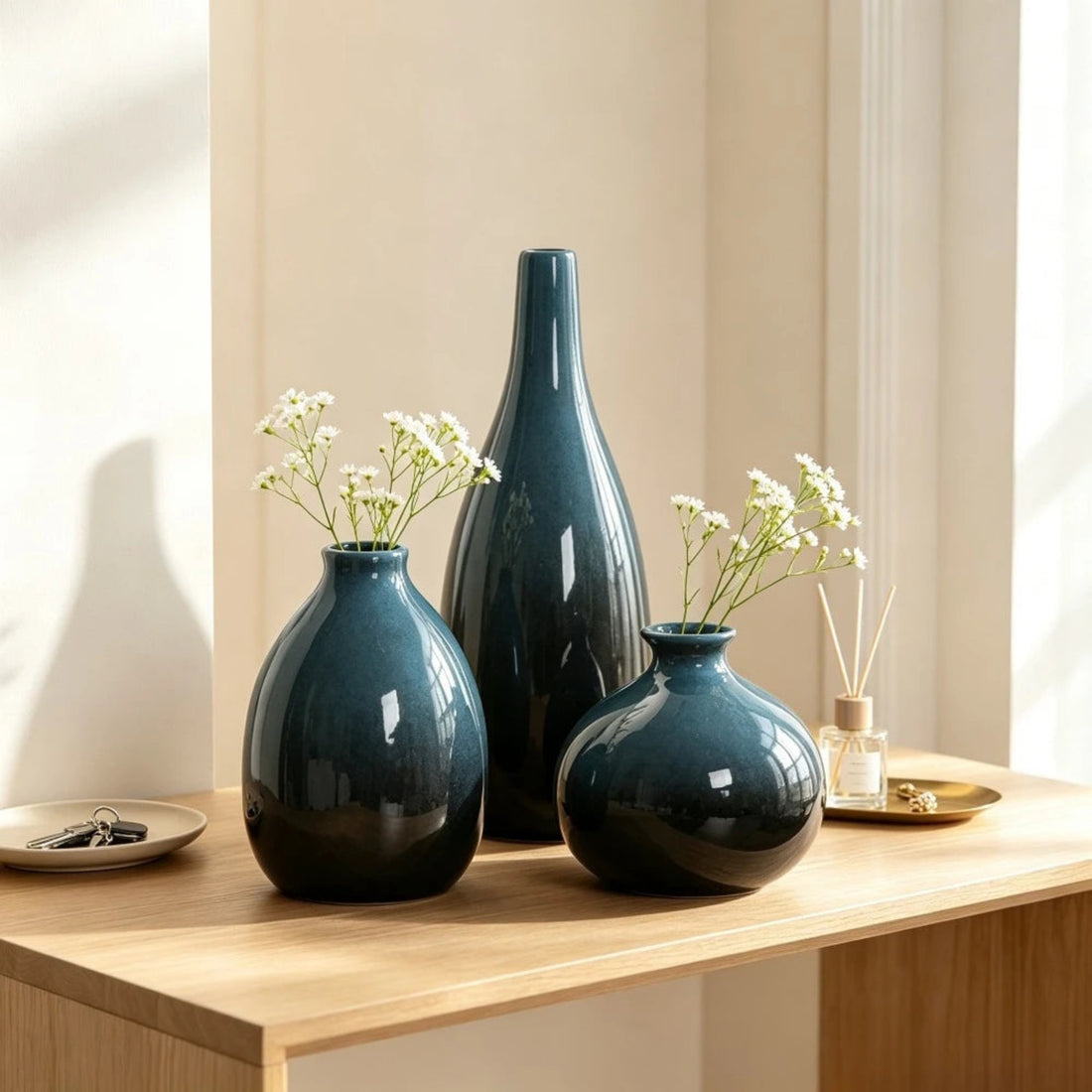 Modern Ceramic Vase 3 Piece Set Simple Artistic Flower Vase Desktop Ornament for Home Office Holiday Decoration