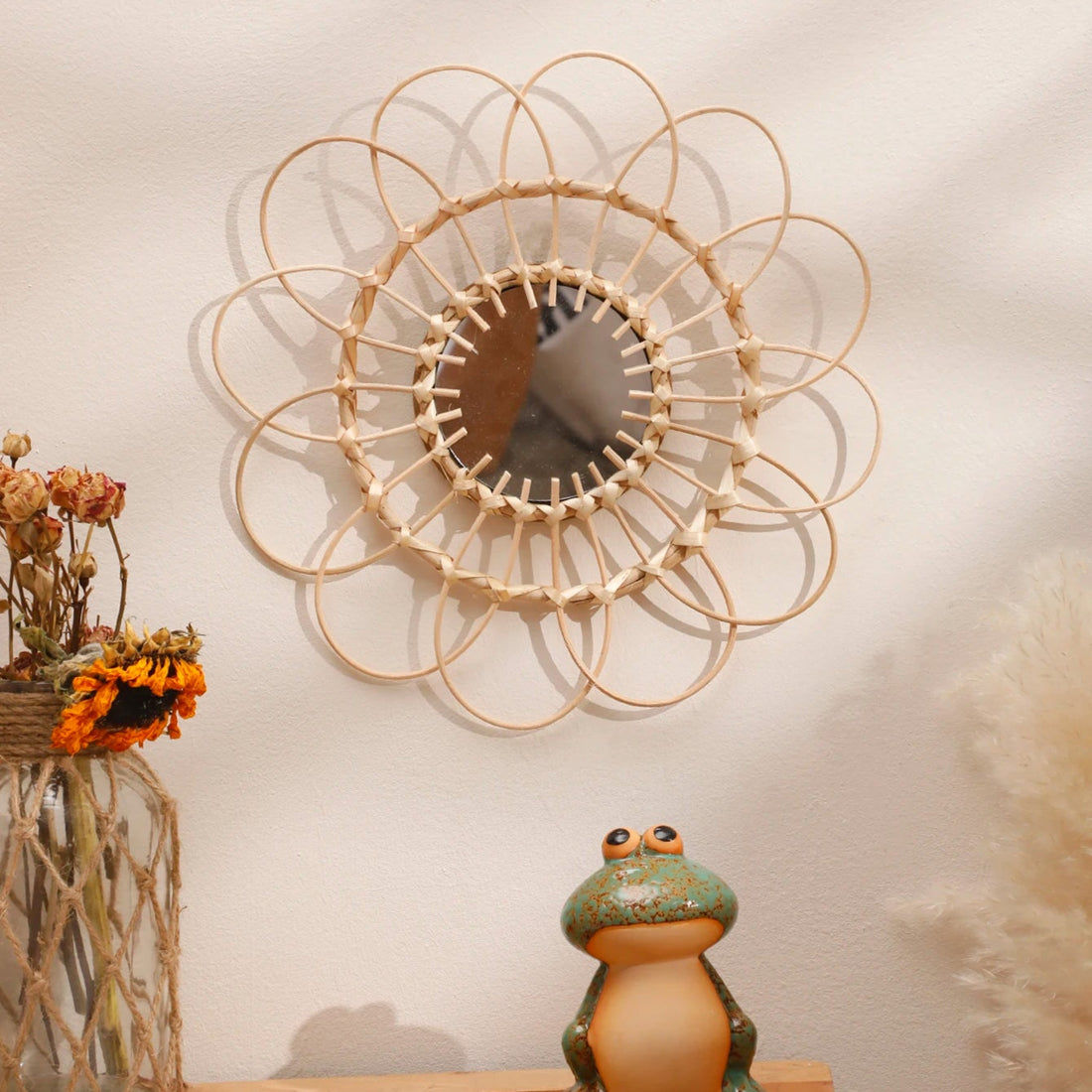 Decorative Mirror Hand Woven Wall Art Wall Mirror Handmade Mirror Wall Decor Room Decors Aesthetic for Bedroom Living Room Gift