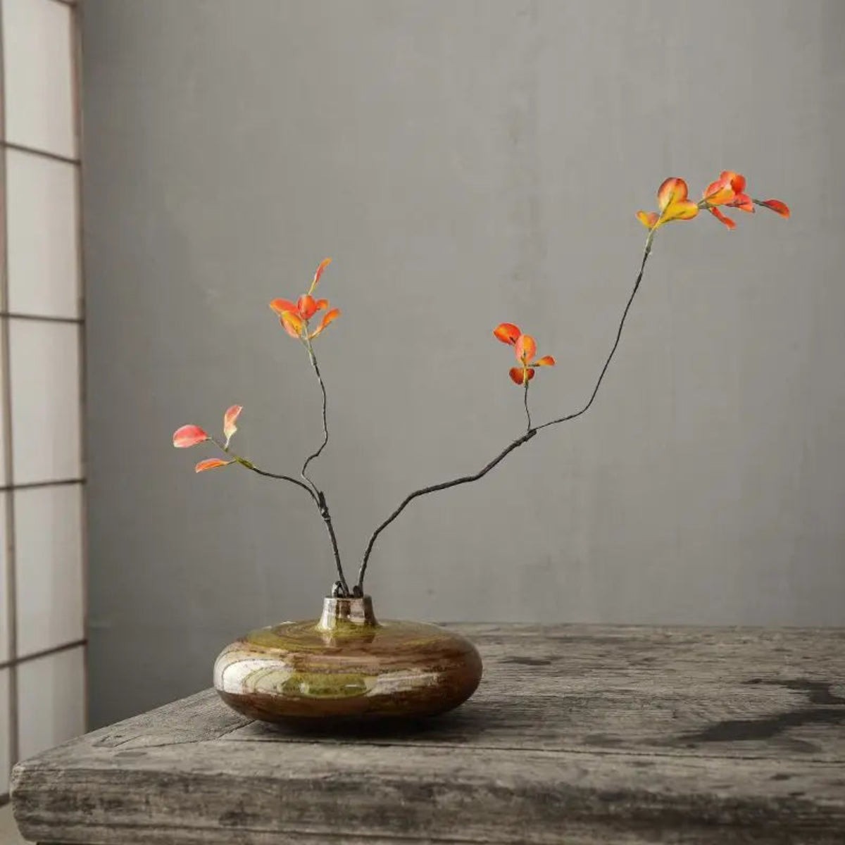 Vintage Coarse Porcelain Vase Living Room Decorative Art Arrangement Flat Vase Flower Arrangement Container Interior Ornament