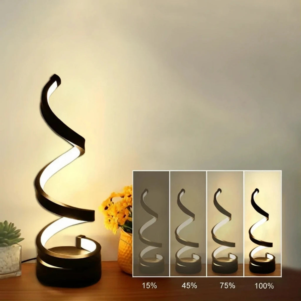 Helix Glow Table Lamp showing its sculptural silhouette against a plain wall